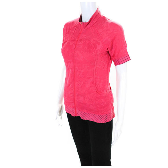 RARE Lululemon Lace Mesh Cycling Hiking Running Full Zip Jersey Pink 10 MINT - Picture 10 of 15